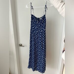 Reformation Navy and White Printed Slip Maxi Dress
